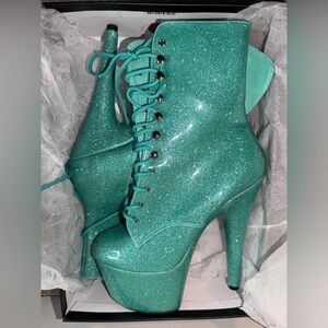 Adore Sparkling Teal Lace-Up Heels